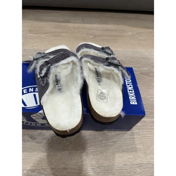 Birkenstock Women's Arizona Shearling Suede Sandals Stormy Gray Sz 36, NEW - Picture 3 of 5